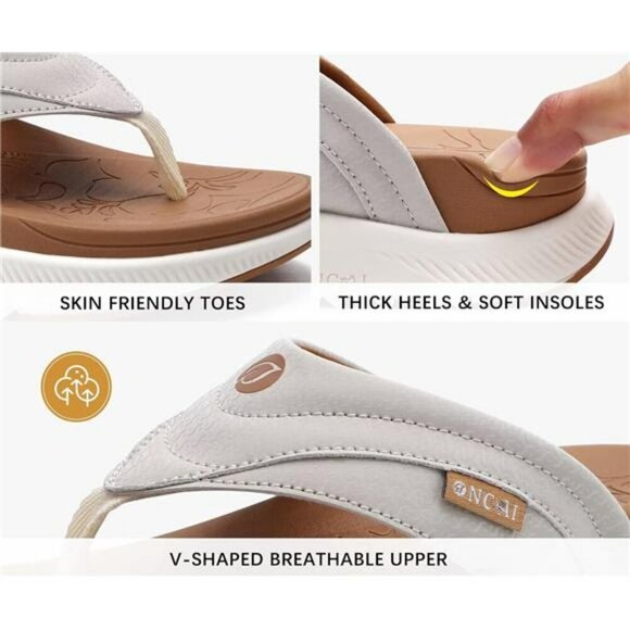 Womens Orthotic Flip Flops Arch Support Cushioned Walking Sandals Size 6 12 - Picture 4 of 7